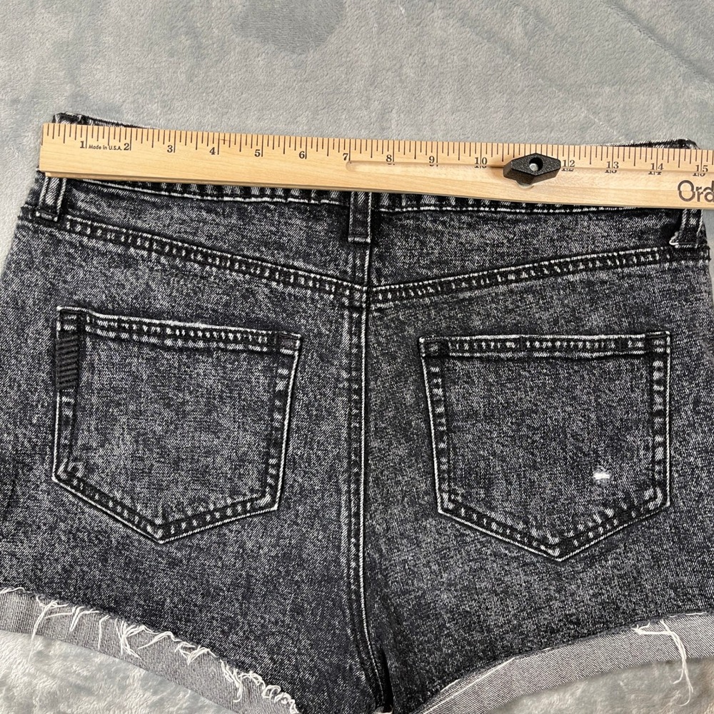 Paige Jean Shorts 29 Sarah Short Black Acid Wash High Rise Raw Hem Denim - Picture 7 of 7